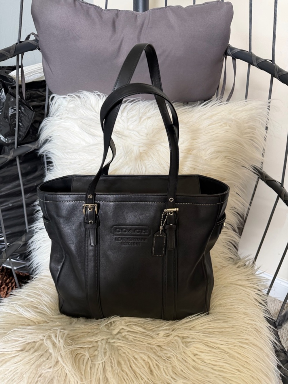 Black Leather Coach Tote - Picture 2 of 11